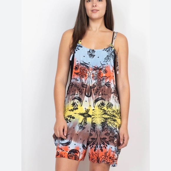 Lakhays mushroom shortalls flowy Multicolor Swim Cover-Up overalls - Picture 1 of 6